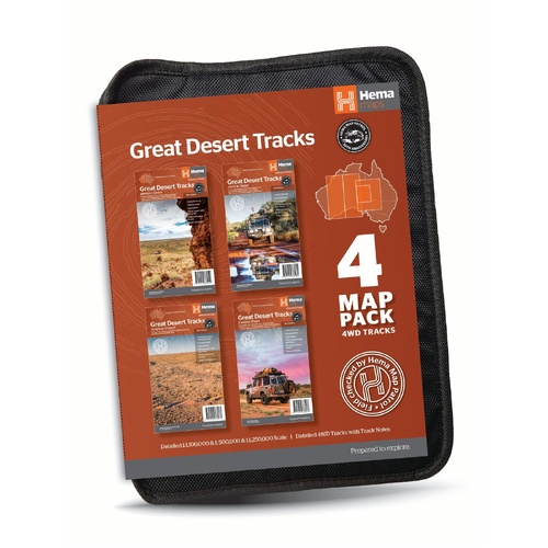 Hema Great Desert Tracks Map Pack - 4 Waterproof Maps with Map Wallet