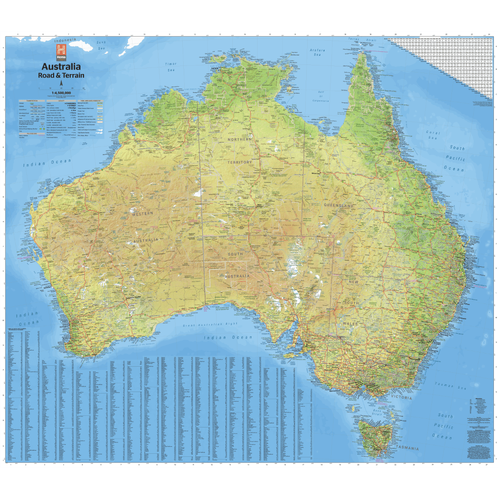 Hema Australia Road & Terrain Wall Map - Large 1000 x 875 mm - Laminated