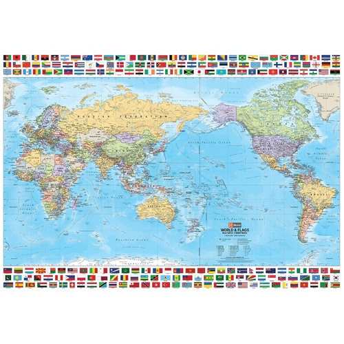 Hema World & Flags Wall Map - Large 1000 x 700 mm - Laminated Paper