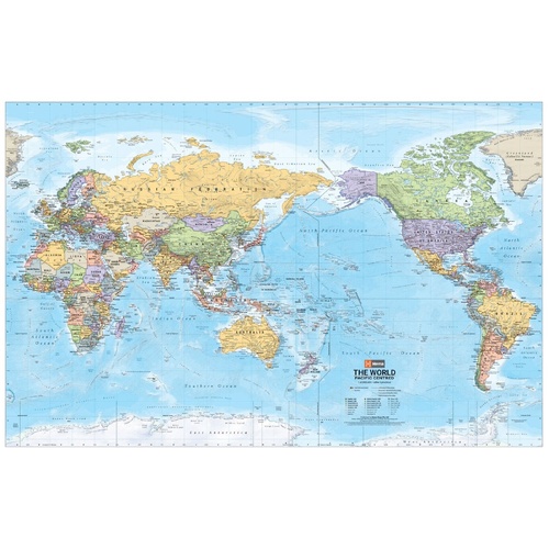 Hema World Political Pacific Centred Wall Map - Supermap 1520 x 990 mm - Laminated