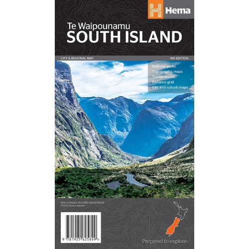 Hema South Island New Zealand Map - Te Waipounamu (8th Edition)