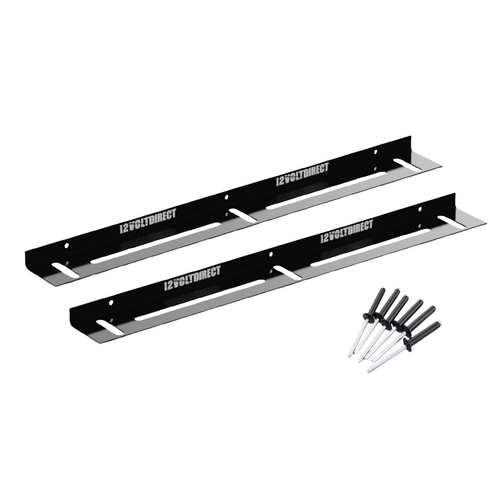 12 Volt Direct Low Profile Solar Panel Mounting Brackets Black Aluminium 500mm Pair with Pop Rivets
