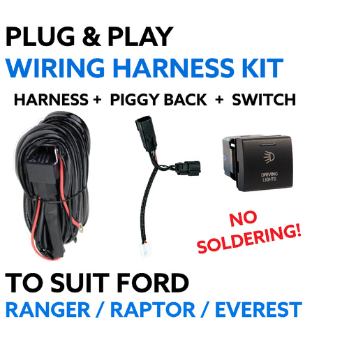 Ford Ranger PX2 PX3, Raptor & Everest (Pre 2022) Plug & Play Driving Light Wiring Harness W/ Square Toyota Switch to Suite Genuine Ford Switch Panels
